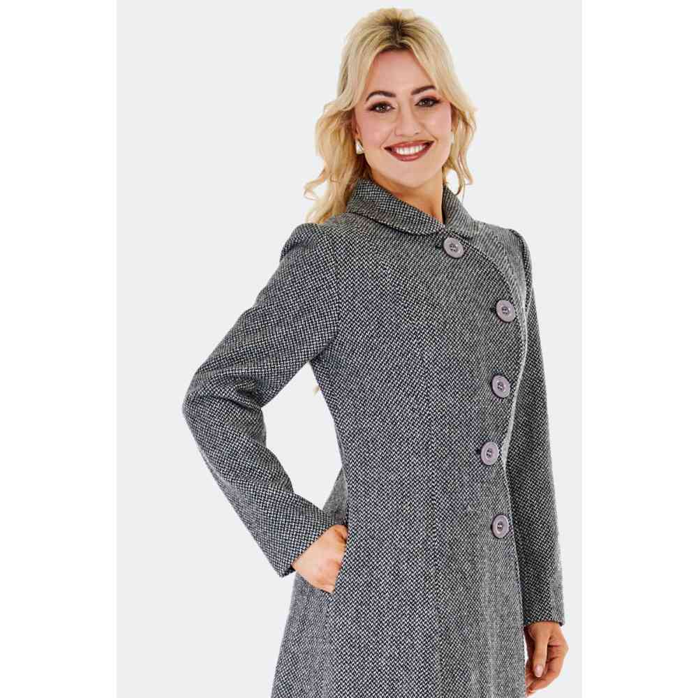 Voodoo Vixen - Wool Blend Herringbone Manteau d'hiver - Gris